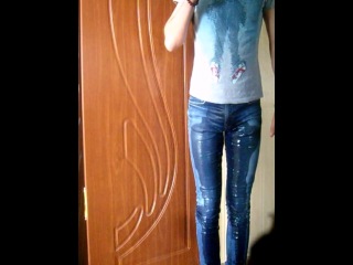 wet blue jeans